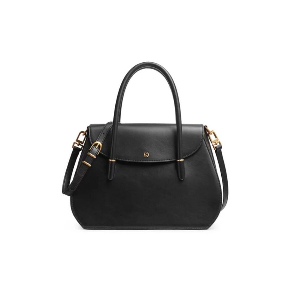 Donna Karan NY Bellerose Leather women's large satchel crossbody +Dust bag BLACK